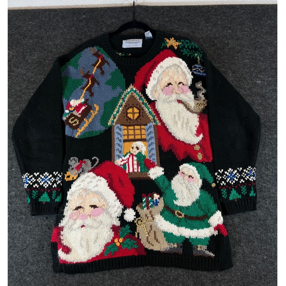 Vintage 90s Signatures by Northern Isles Santa Christmas Sweater Hand Knit M